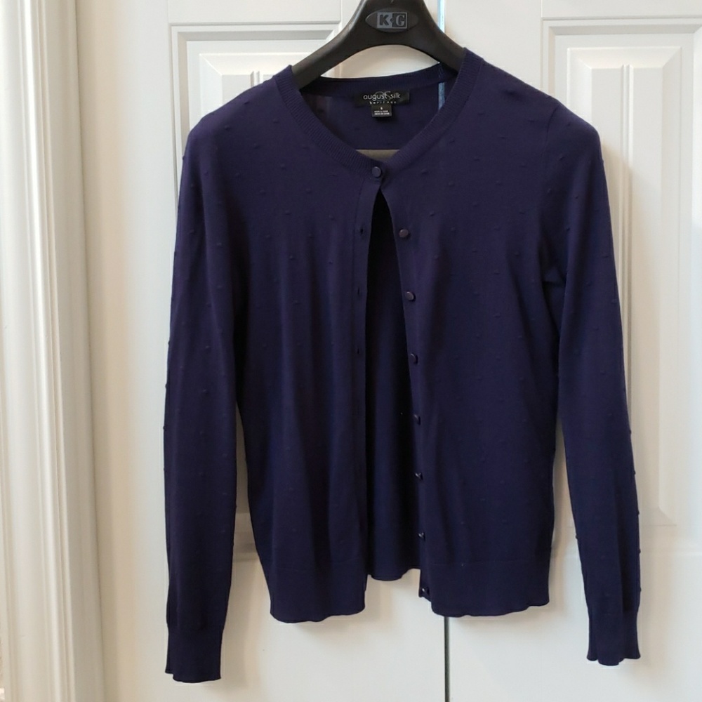 August Silk Cardigan with Textured Polka Dots
